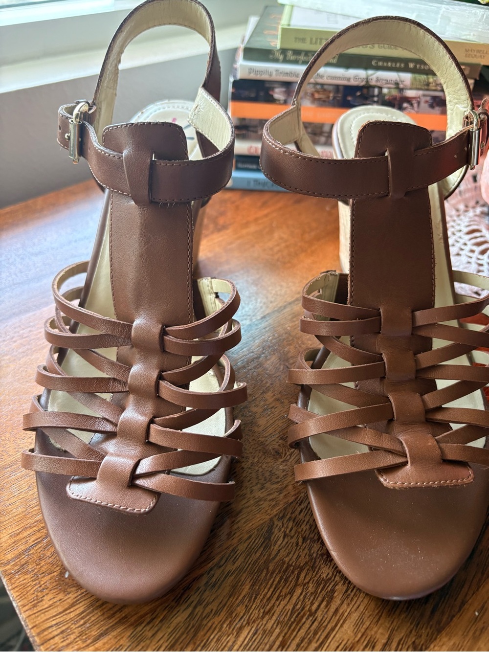 Isaac Mizrahi Brown Strappy Wedge Sandals